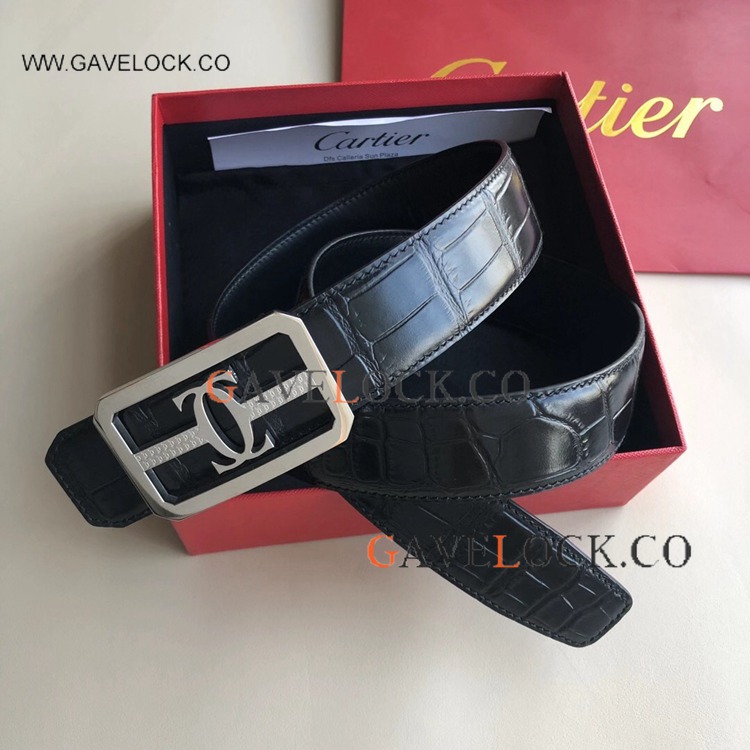 Replica Cartier Men Belt Silver Double C Buckle 35mm